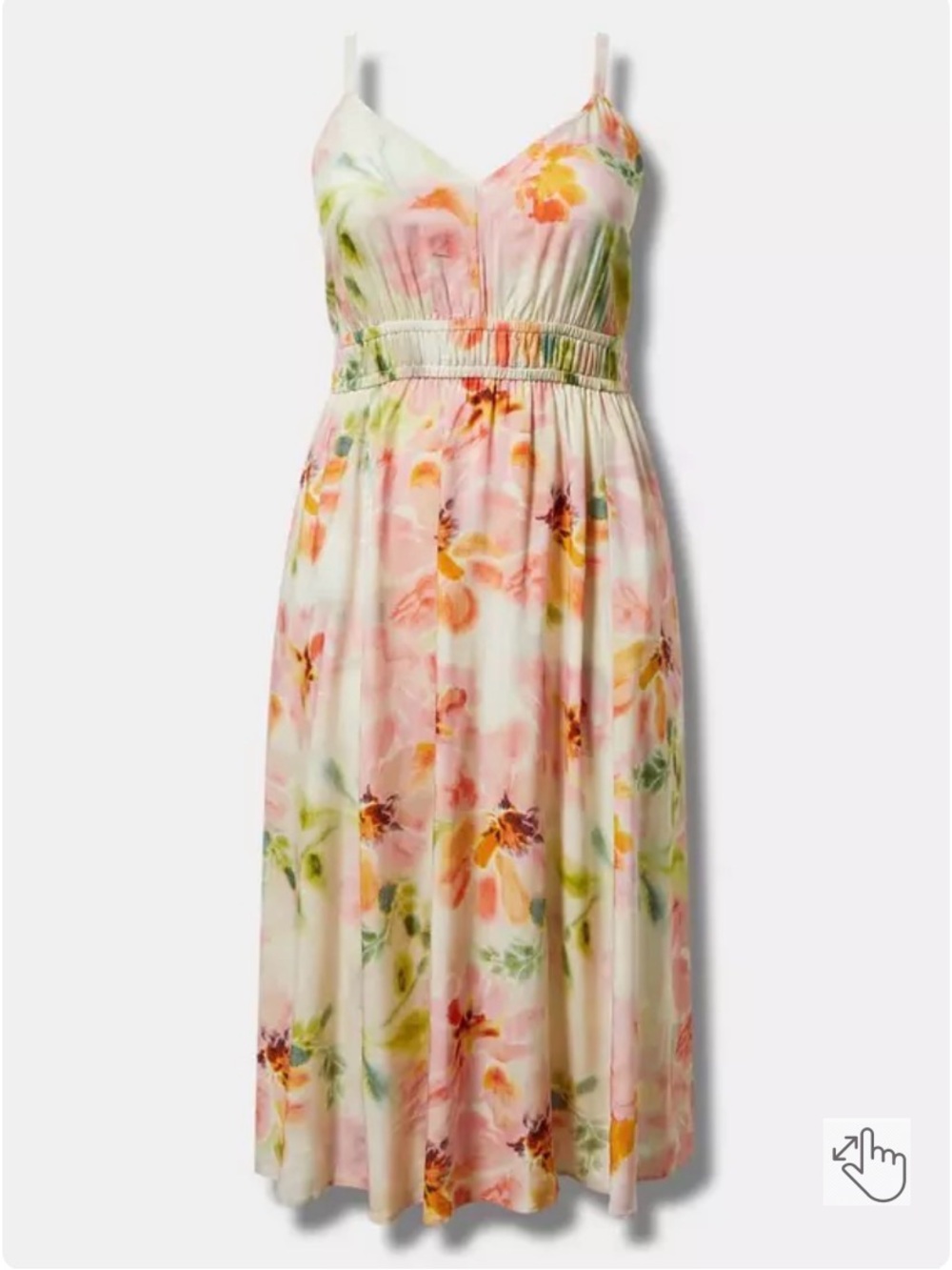 Smocked Waist Pink & Cream Floral Midi Dress